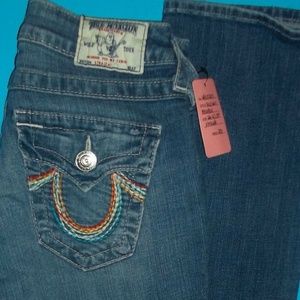 26 X 33 TRUE RELIGION STRAIGHT RAINBOW BIG T JEANS